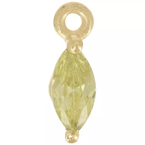 9.5x3mm navette charm with zirconium oxide - Fine gold plated - Light green