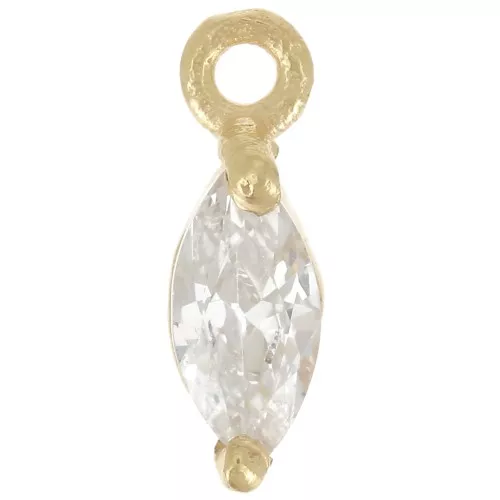9.5x3mm navette charm with zirconium oxide - Fine gold plated - Crystal x1