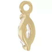 9.5x3mm navette charm with zirconium oxide - Fine gold plated - Crystal x1