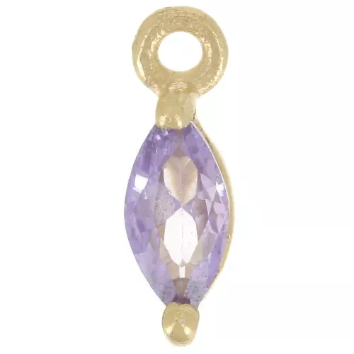9.5x3mm navette charm with Zirconium oxide - Fine gold plated - Violet x1
