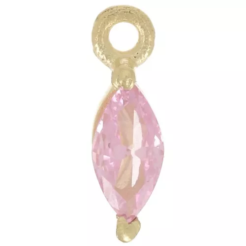 9.5x3mm navette charm with Zirconium oxide - Fine gold plated - Rose x1