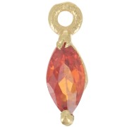 9.5x3mm navette charm with Zirconium oxide - Fine gold plated - Orange x1|raw }}
