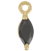9.5x3mm navette charm with Zirconium oxide - Fine gold plated - Black x1|raw }}