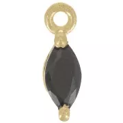 9.5x3mm navette charm with Zirconium oxide - Fine gold plated - Black x1