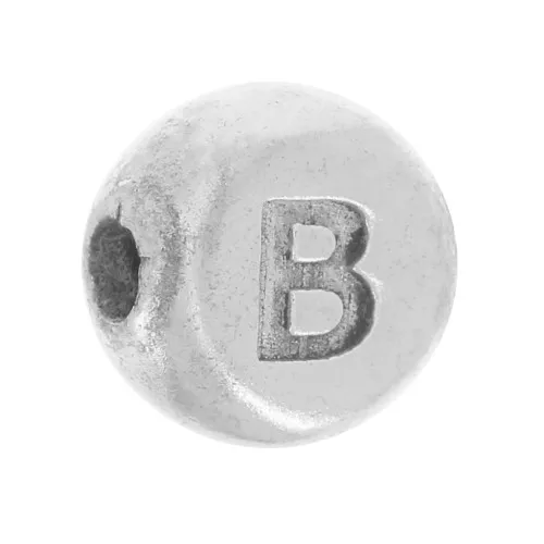 5mm Flat round bead - alphabet letter - B - 925 Sterling Silver x1