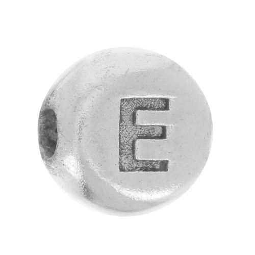 5mm Flat round bead - alphabet letter - E - 925 Sterling Silver x1