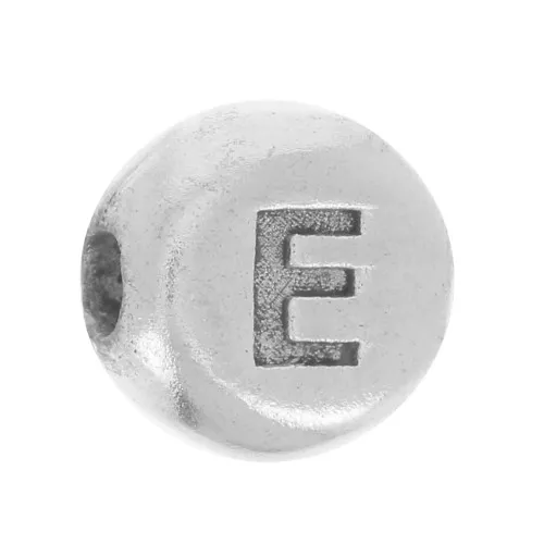 5mm Flat round bead - alphabet letter - E - 925 Sterling Silver x1