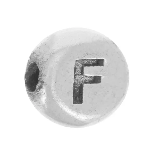 5mm Flat round bead - alphabet letter - F - 925 Sterling Silver x1
