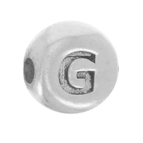 5mm Flat round bead - alphabet letter - G - 925 Sterling Silver x1