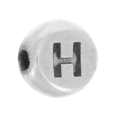 5mm Flat round bead - alphabet letter - H - 925 Sterling Silver x1