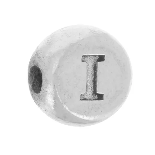 5mm Flat round bead - alphabet letter - I - 925 Sterling Silver x1