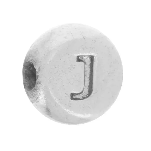 5mm Flat round bead - alphabet letter - J - 925 Sterling Silver x1