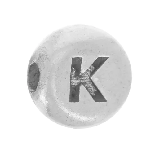 5mm Flat round bead - alphabet letter - K - 925 Sterling Silver x1