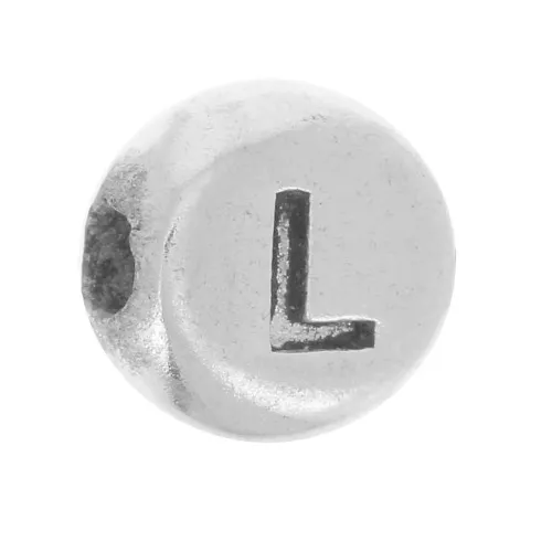 5mm Flat round bead - alphabet letter - L - 925 Sterling Silver x1
