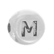 5mm Flat round bead - alphabet letter - M - 925 Sterling Silver x1