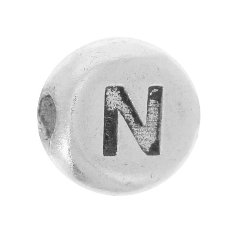 5mm Flat round bead - alphabet letter - N - 925 Sterling Silver x1
