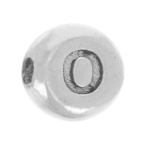 5mm Flat round bead - alphabet letter - O - 925 Sterling Silver x1