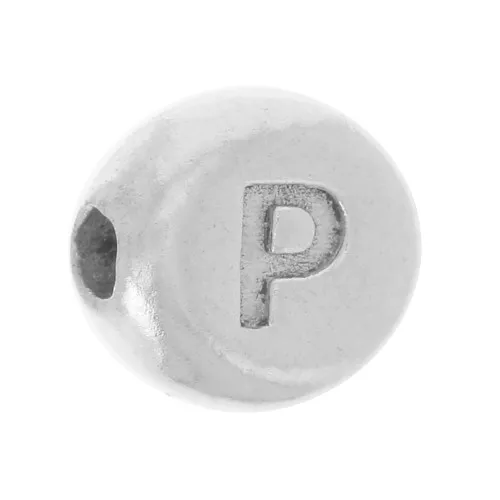 5mm Flat round bead - alphabet letter - P - 925 Sterling Silver x1