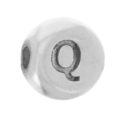 5mm Flat round bead - alphabet letter - Q - 925 Sterling Silver x1