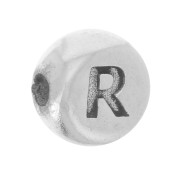 5mm Flat round bead - alphabet letter - R - 925 Sterling Silver x1