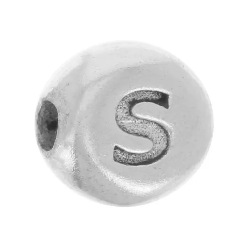 5mm Flat round bead - alphabet letter - S - 925 Sterling Silver x1