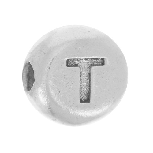 5mm Flat round bead - alphabet letter - T - 925 Sterling Silver x1