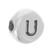 5mm Flat round bead - alphabet letter - U - 925 Sterling Silver x1