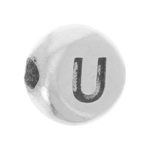 5mm Flat round bead - alphabet letter - U - 925 Sterling Silver x1
