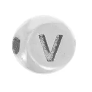 5mm Flat round bead - alphabet letter - V - 925 Sterling Silver x1