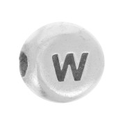 5mm Flat round bead - alphabet letter - W - 925 Sterling Silver x1