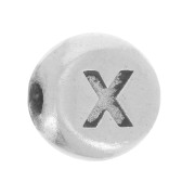 5mm Flat round bead - alphabet letter - X - 925 Sterling Silver x1