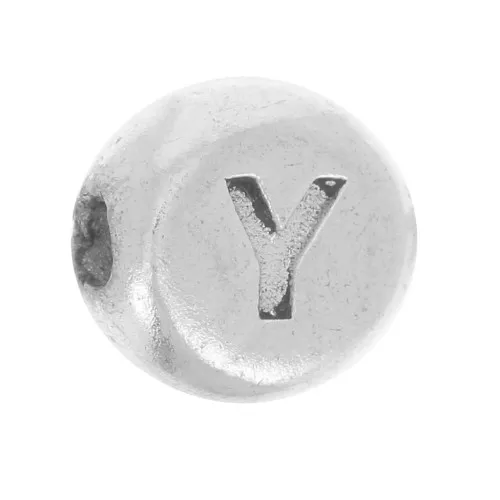 5mm Flat round bead - alphabet letter - Y - 925 Sterling Silver x1