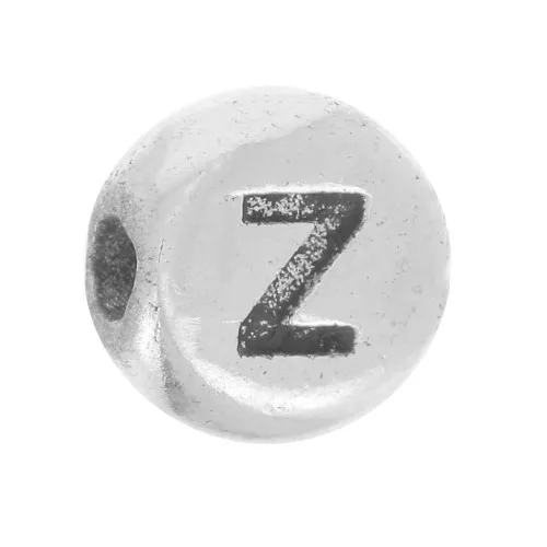 5mm Flat round bead - alphabet letter - Z - 925 Sterling Silver x1