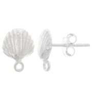 11x8mm 925 Sterling Silver shell earstuds with closed hoop x2