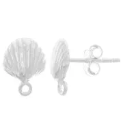 11x8mm 925 Sterling Silver shell earstuds with closed hoop x2