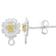 8mm 925 Sterling Silver Flower Earstuds with Zirconium Oxide - Yellow x2|raw }}
