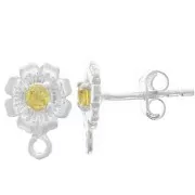 8mm 925 Sterling Silver Flower Earstuds with Zirconium Oxide - Yellow x2