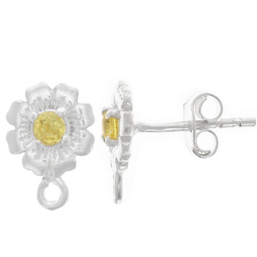 8mm 925 Sterling Silver Flower Earstuds with Zirconium Oxide - Yellow x2