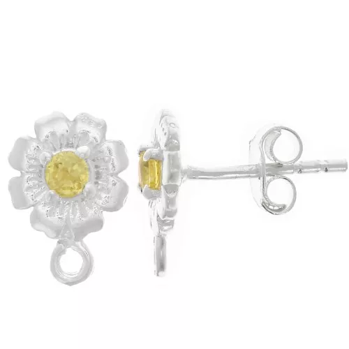 8mm 925 Sterling Silver Flower Earstuds with Zirconium Oxide - Yellow x2