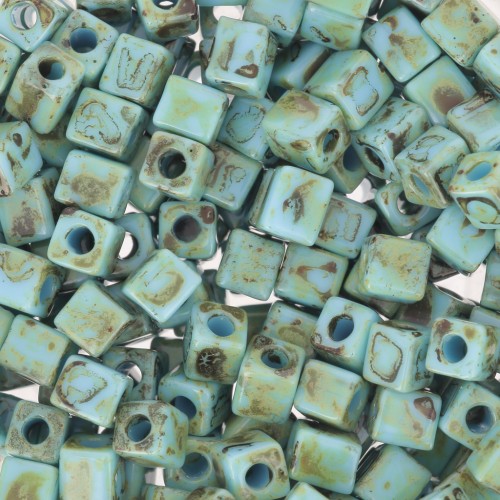 Miyuki Cubes 4 mm SB4-4514 - Opaque Turquoise Blue Picasso x10g