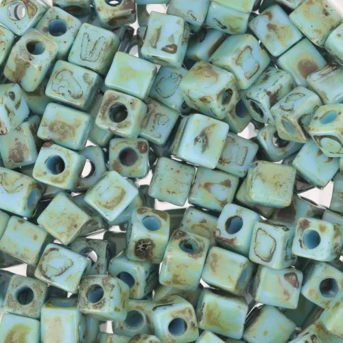 Miyuki Cubes 4 mm SB4-4514 - Opaque Turquoise Blue Picasso x10g