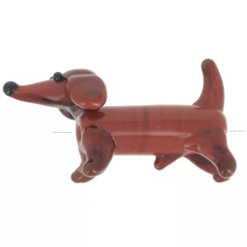 Hand-crafted glass bead Dachshund dog 14x27 mm - Brown x1