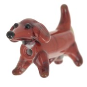 Hand-crafted glass bead Dachshund dog 14x27 mm - Brown x1