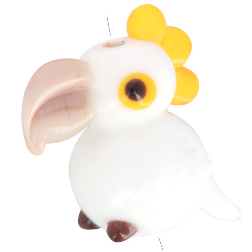 Glass bead parrot 19x13 mm - White - Yellow x1