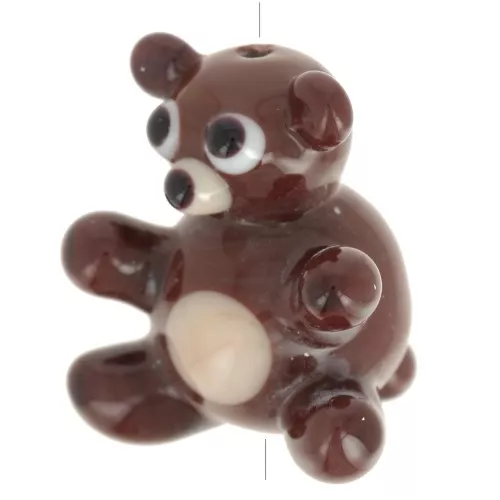 Hand-crafted glass bead teddy bear 18.5 mm - Brown - Beige x1