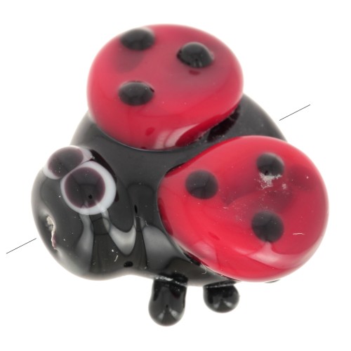 Glass bead ladybug 13x16 mm - Black - Red x1