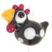 Glass bead hen 18x21 mm - Black - White x1|raw }}