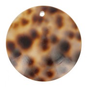 25mm Round leopard print shell pendant - Brown - Black x1|raw }}
