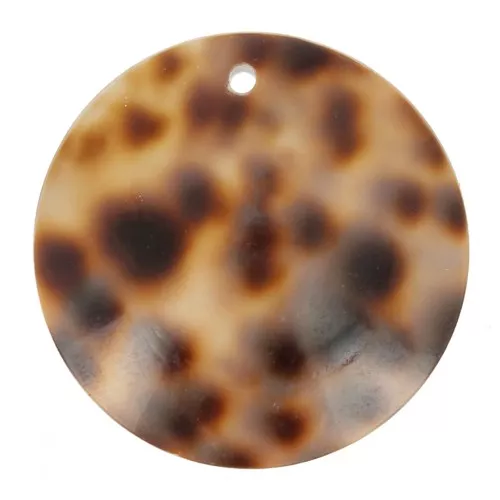 25mm Round leopard print shell pendant - Brown - Black x1