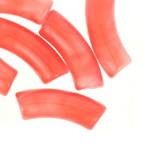 Curved tube beads 35x11mm in translucent acrylic - Red marbled pearl x6